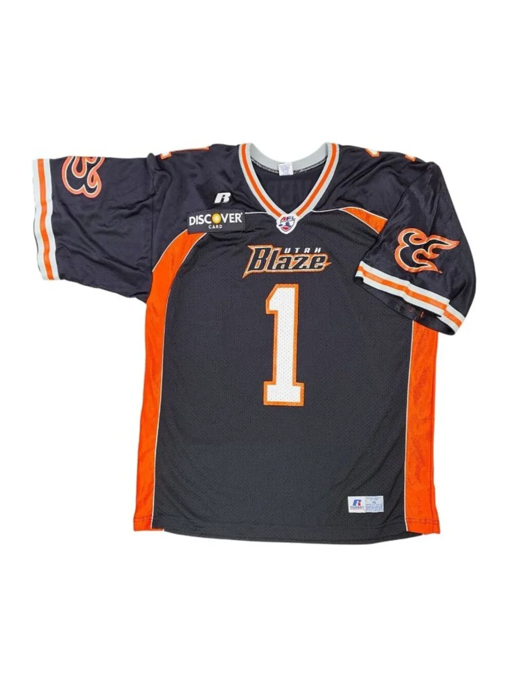Vintage Utah Blaze Arena Football Jersey Russell XL Black Orange Discover Card - Picture 15 of 16